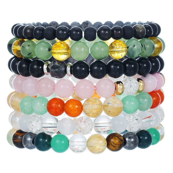 Bracelet Natural Stone Elastic Beaded Geometric Handmade