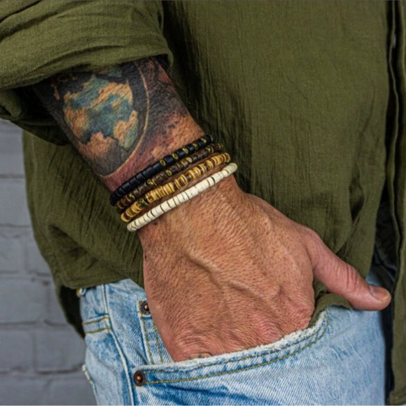 Bracelet Natural Wood Bead Coconut Shell Round Retro Handmade Unisex Hiphop Trendy