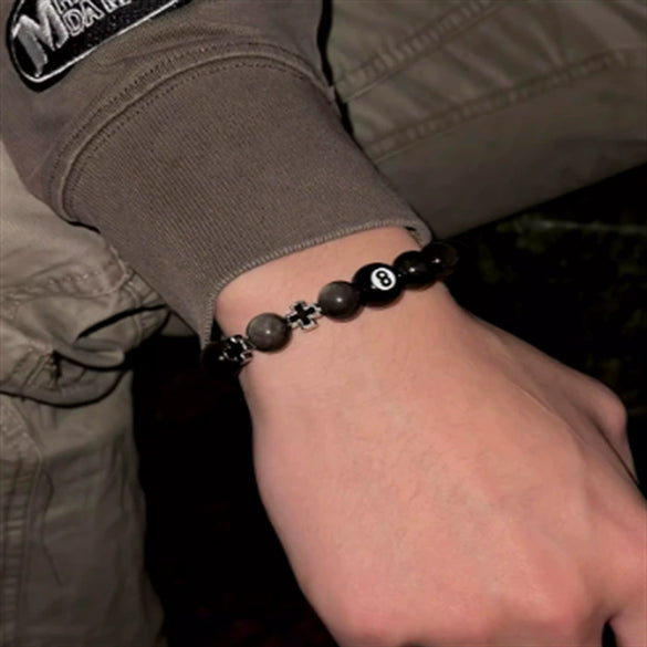 Bracelet Obsidian Stone Alloy Geometric Handmade Cross