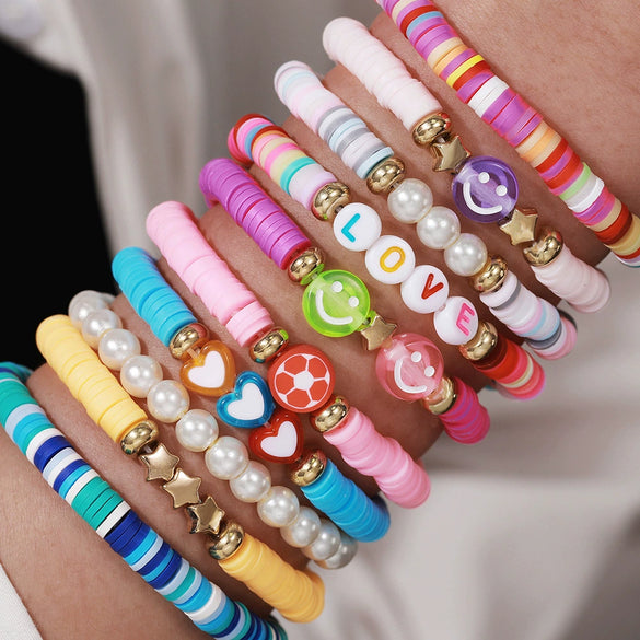 Bracelet Polymer Clay Acrylic Handmade Letters Numbers Text Style