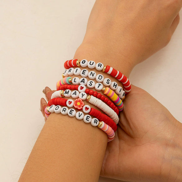 Bracelet Polymer Clay Beaded Strawberry Letter Electroplated Women's