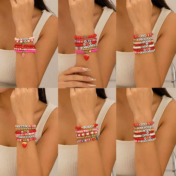 Bracelet Polymer Clay Beaded Strawberry Letter Electroplated Women's