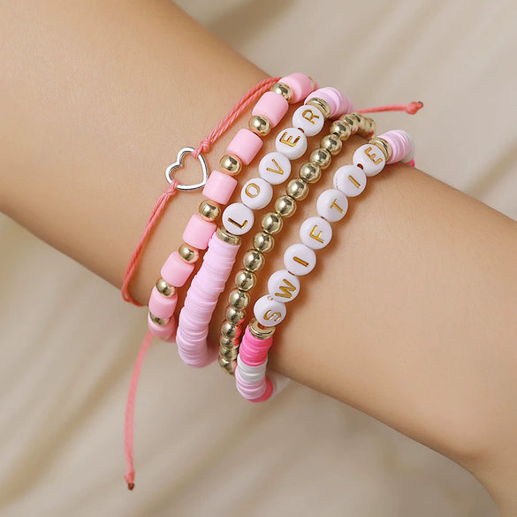 Bracelet Polymer Clay Flakes Copper Beads Acrylic Geometric Letter Handmade Unisex