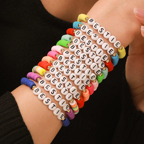Bracelet Polymer Clay Handmade With Letters Numbers Text Y2k Bohemian Style