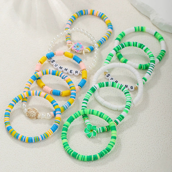 Bracelet Polymer Clay Turquoise Imitation Pearl Geometric Animal Handmade
