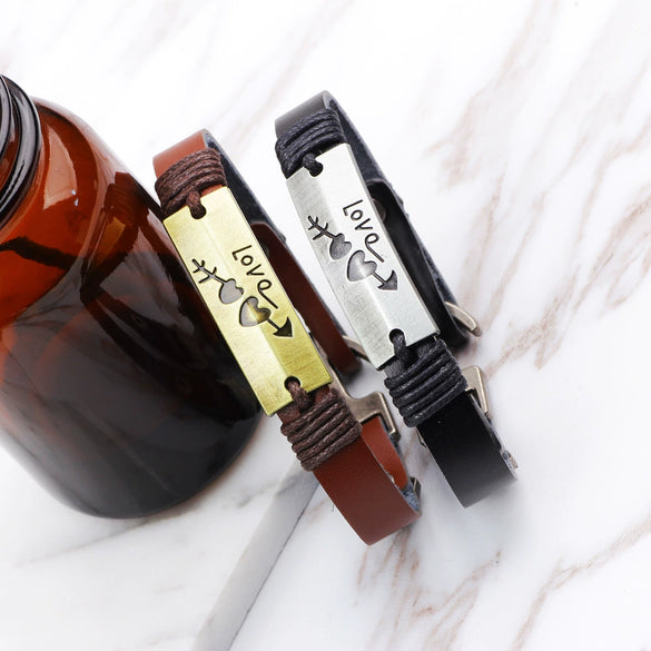 Bracelet Real Cowhide Alloy Heart Dripping Oil Fashion Old Couple Style