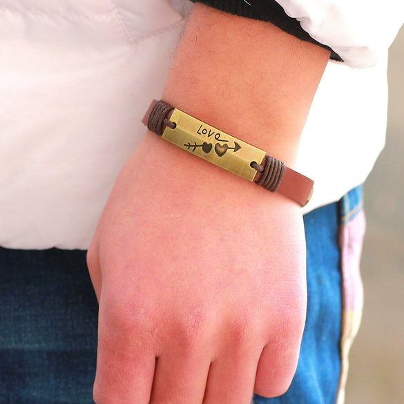 Bracelet Real Cowhide Alloy Heart Dripping Oil Fashion Old Couple Style