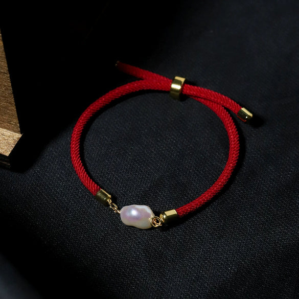 Bracelet Red Rope Heartshaped Freshwater Pearl Knitted Women's Minimalist