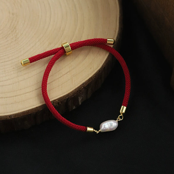 Bracelet Red Rope Heartshaped Freshwater Pearl Knitted Women's Minimalist