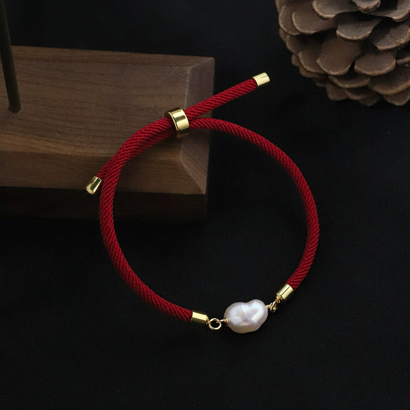 Bracelet Red Rope Heartshaped Freshwater Pearl Knitted Women's Minimalist