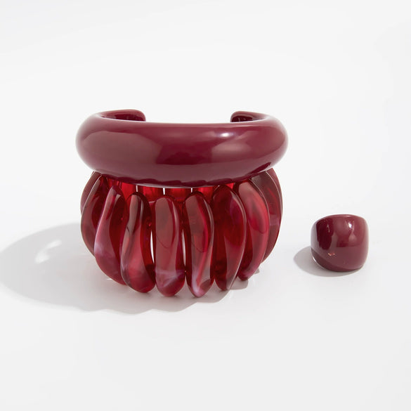 Bracelet Resin Handmade Curved Gradient Burgundy Smooth Elastic
