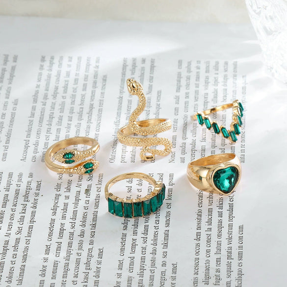 Bracelet Ring Jewelry Snakeshaped Alloy Emerald Diamondembedded Electroplated Unisex