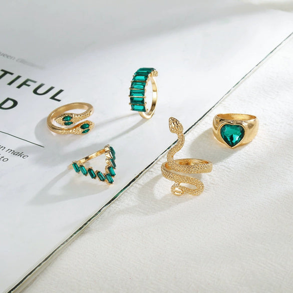 Bracelet Ring Jewelry Snakeshaped Alloy Emerald Diamondembedded Electroplated Unisex