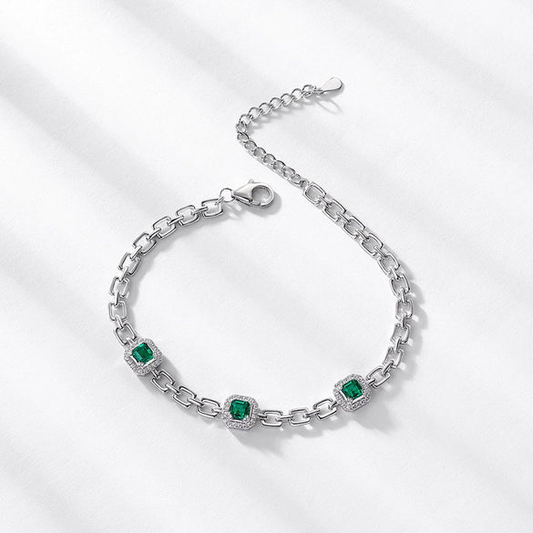 Bracelet S925 Silver Inlaid Geometric Colorful Treasure Retro Simple Style