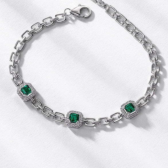 Bracelet S925 Silver Inlaid Geometric Colorful Treasure Retro Simple Style