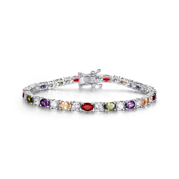 Bracelet S925 Sterling Silver Eggshaped Rainbow Zircon Geometric Retro Simple Style