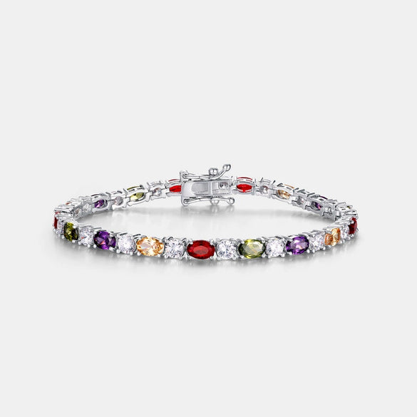 Bracelet S925 Sterling Silver Eggshaped Rainbow Zircon Geometric Retro Simple Style