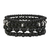 Bracelet Set Black Frosted Map Wood Beads Black Iron Stone Geometric Handmade