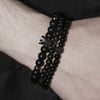 Bracelet Set Black Frosted Map Wood Beads Black Iron Stone Geometric Handmade