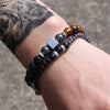 Bracelet Set Crystal Black Frosted Tiger's Eye Iron Stone Cube Unisex Round Style