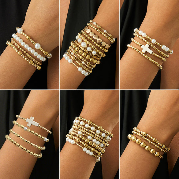 Bracelet Set Imitation Pearl Geometric Handmade Ins Style For Women
