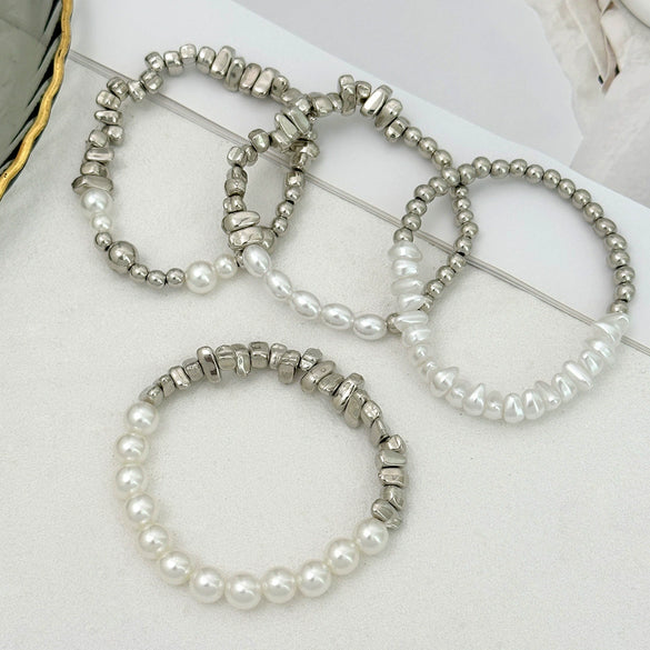 Bracelet Set Imitation Pearl Geometric Handmade Ins Style For Women