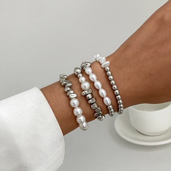 Bracelet Set Imitation Pearl Geometric Handmade Ins Style For Women
