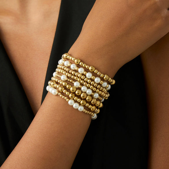 Bracelet Set Imitation Pearl Geometric Handmade Ins Style For Women