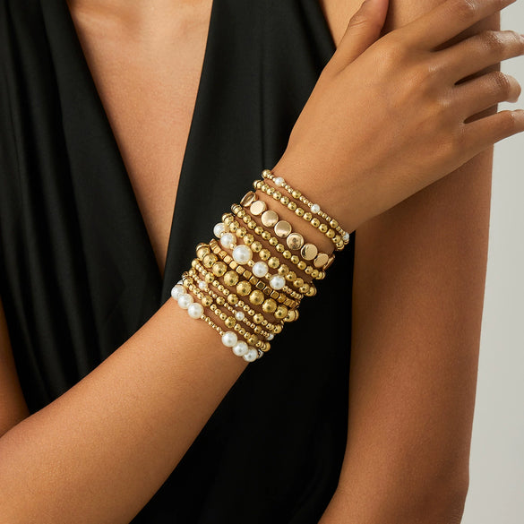 Bracelet Set Imitation Pearl Geometric Handmade Ins Style For Women
