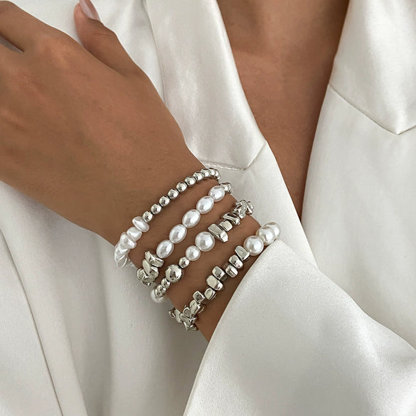 Bracelet Set Imitation Pearl Geometric Handmade Ins Style For Women