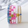 Bracelet Set Multilayer Stretch Line Flat Beads Geometric Smiley Women's Retro Bohemian Style