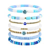 Bracelet Set Multilayer Stretch Line Flat Beads Geometric Smiley Women's Retro Bohemian Style