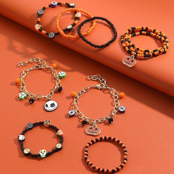 Bracelet Set Zinc Alloy Punk Festival Element Geometric Electroplating Orange Pumpkin Skull Pendant