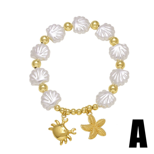 Bracelet Shell Copper Star Pattern Electroplating Ocean Style Starfish Octopus Pendant Unisex