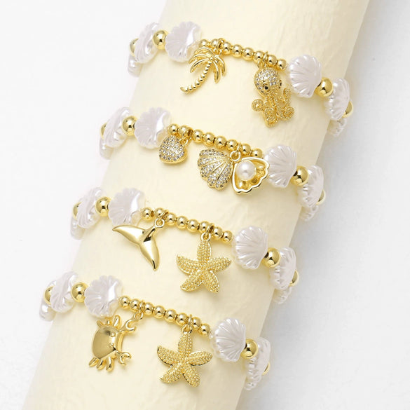 Bracelet Shell Copper Star Pattern Electroplating Ocean Style Starfish Octopus Pendant Unisex