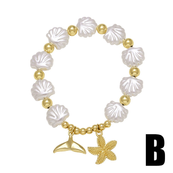 Bracelet Shell Copper Star Pattern Electroplating Ocean Style Starfish Octopus Pendant Unisex