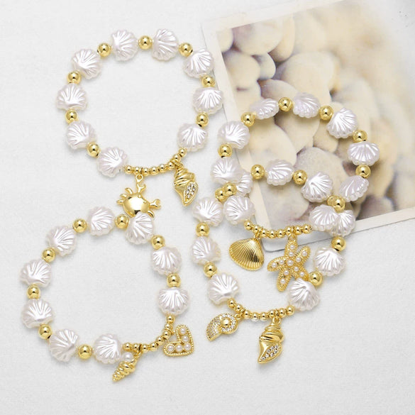 Bracelet Shell Pearl Copper Geometric Style Electroplated