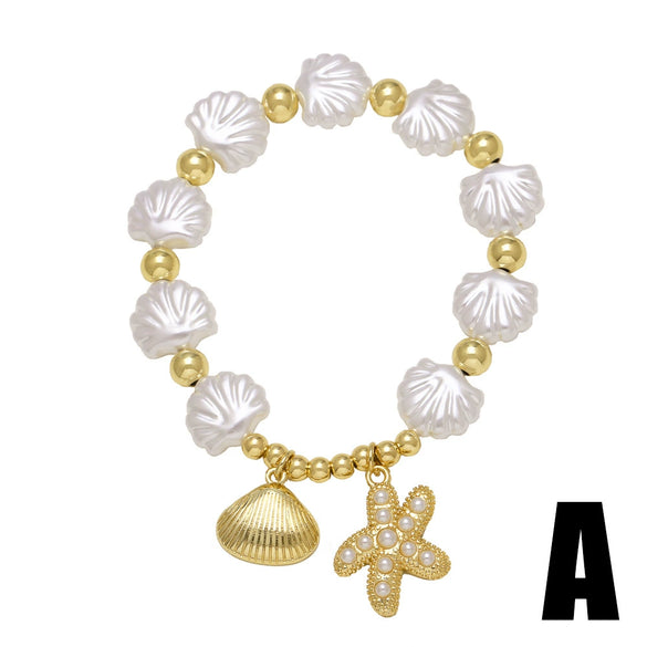 Bracelet Shell Pearl Copper Geometric Style Electroplated