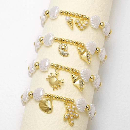 Bracelet Shell Pearl Copper Geometric Style Electroplated