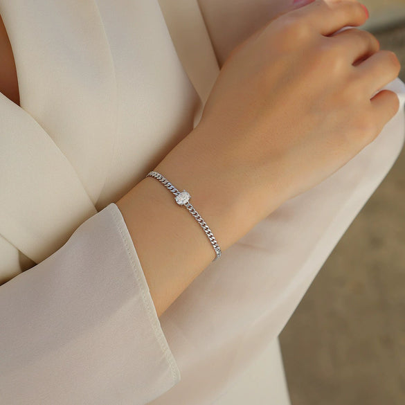 Bracelet 925 Silver Geometric Moissanite Inlay Hip Hop Style For Women