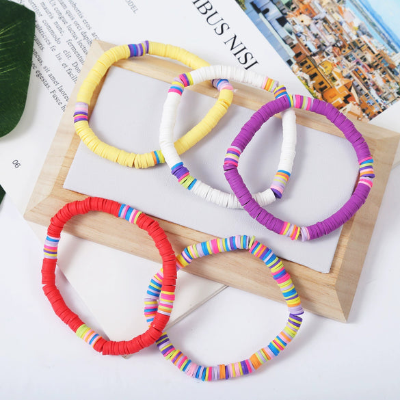 Bracelet Soft Ceramic Shell Color Tassel Bohemian Style With Flowers Ushape Geometric Pattern Electroplated For Women