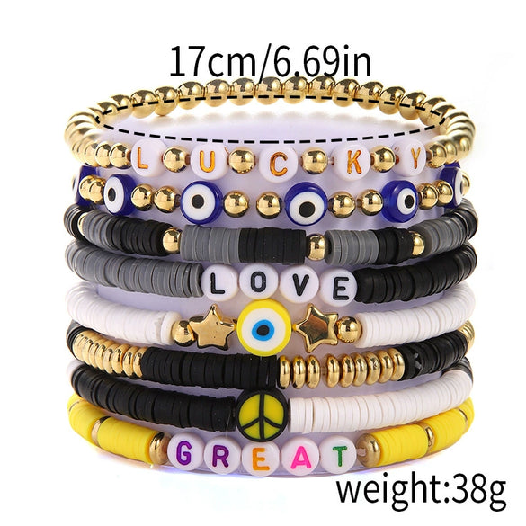 Bracelet Soft Pottery Love Flower English Letter Devil's Eye Star Design For Women