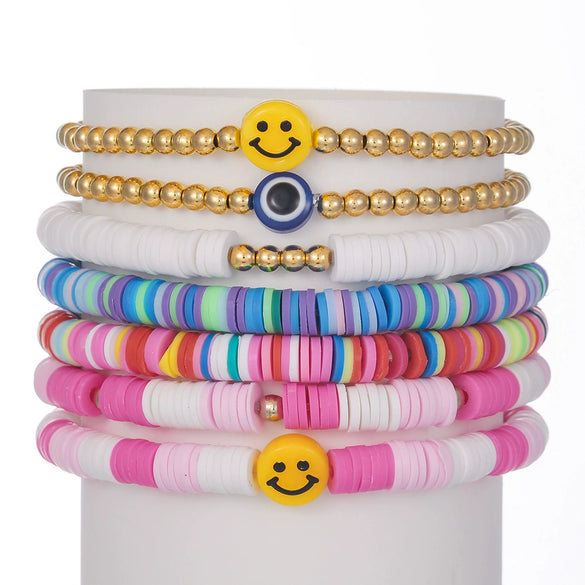 Bracelet Soft Pottery Stainless Steel Copper Acrylic Beads Handmade Bohemian Rope Braided With Letters Numbers Text