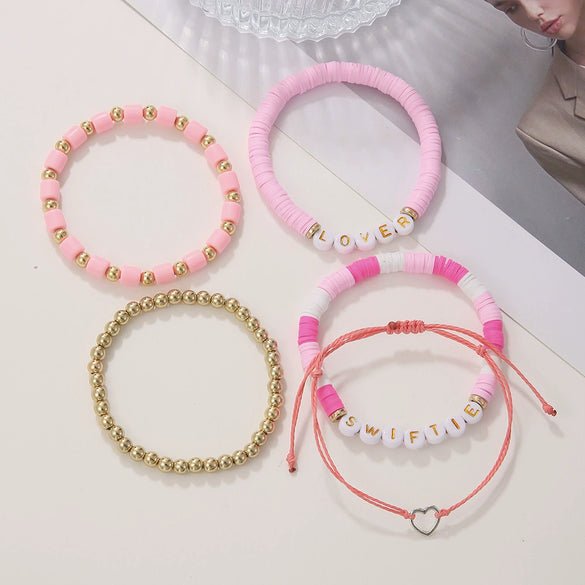 Bracelet Soft Pottery Stainless Steel Copper Acrylic Beads Handmade Bohemian Rope Braided With Letters Numbers Text