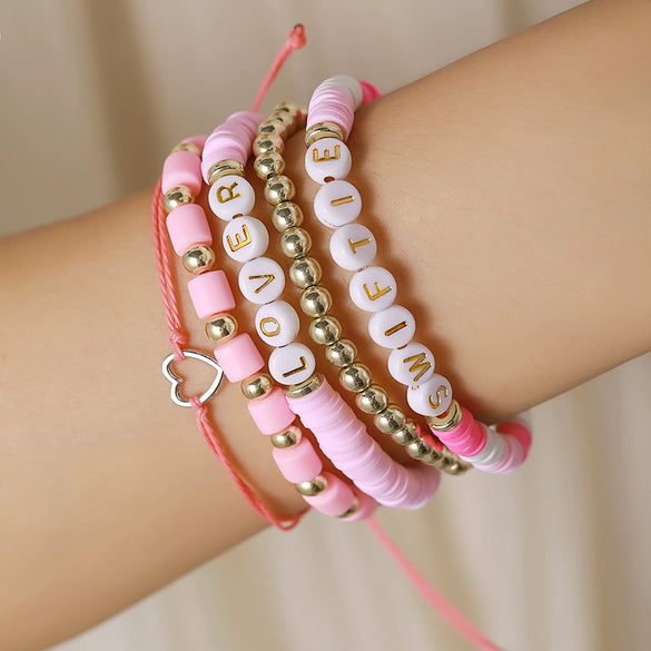 Bracelet Soft Pottery Stainless Steel Copper Acrylic Beads Handmade Bohemian Rope Braided With Letters Numbers Text