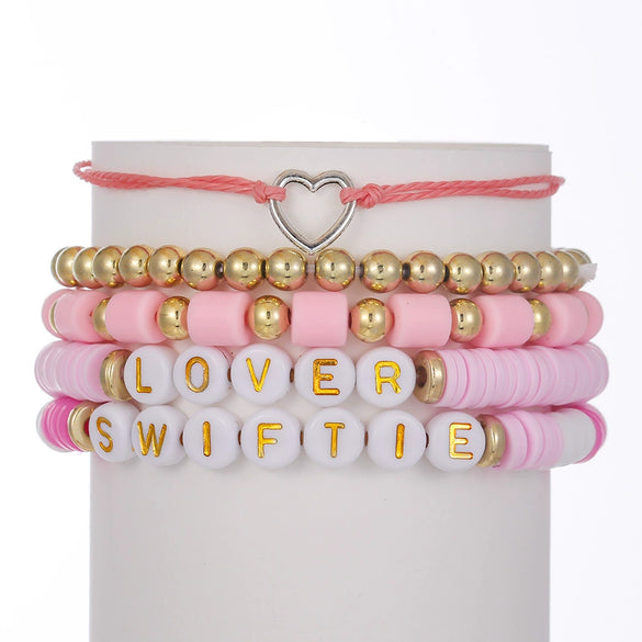 Bracelet Soft Pottery Stainless Steel Copper Acrylic Beads Handmade Bohemian Rope Braided With Letters Numbers Text