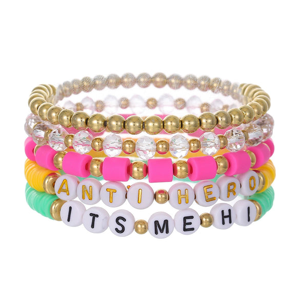 Bracelet Soft Pottery Stainless Steel Copper Acrylic Beads Handmade Bohemian Rope Braided With Letters Numbers Text