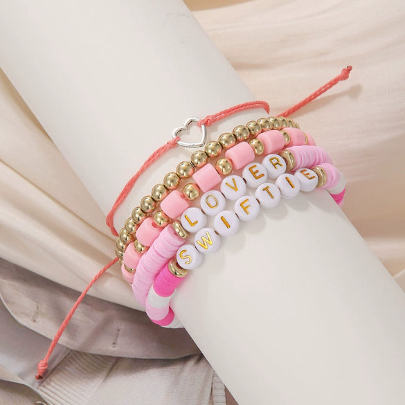 Bracelet Soft Pottery Stainless Steel Copper Acrylic Beads Handmade Bohemian Rope Braided With Letters Numbers Text