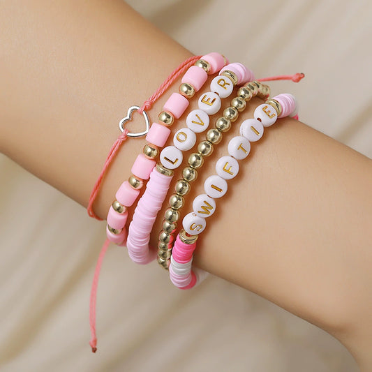 Bracelet Soft Pottery Stainless Steel Copper Acrylic Beads Handmade Bohemian Rope Braided With Letters Numbers Text