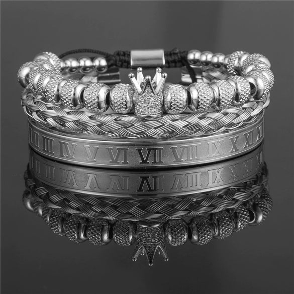 Bracelet Stainless Steel Copper Alloy Microinlaid Zircon Double Leopard Head Black Onyx Geometric Electroplating Style For Men